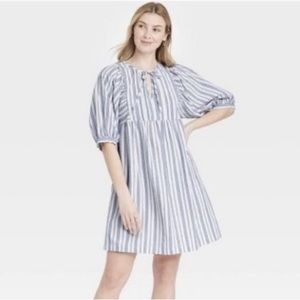 Universal Thread Blue Stripe Puff Sleeve Dress